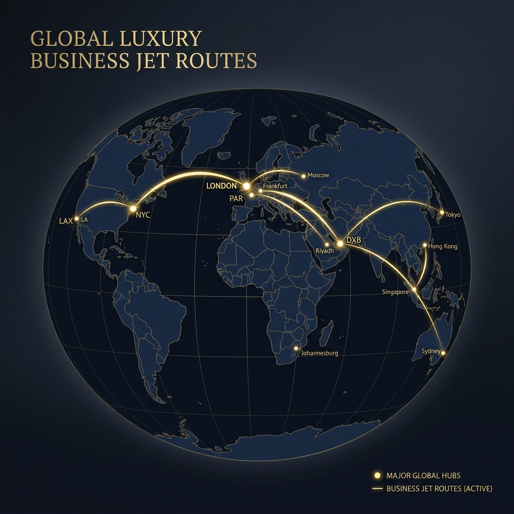 business jet charter routes map popular executive travel corridors