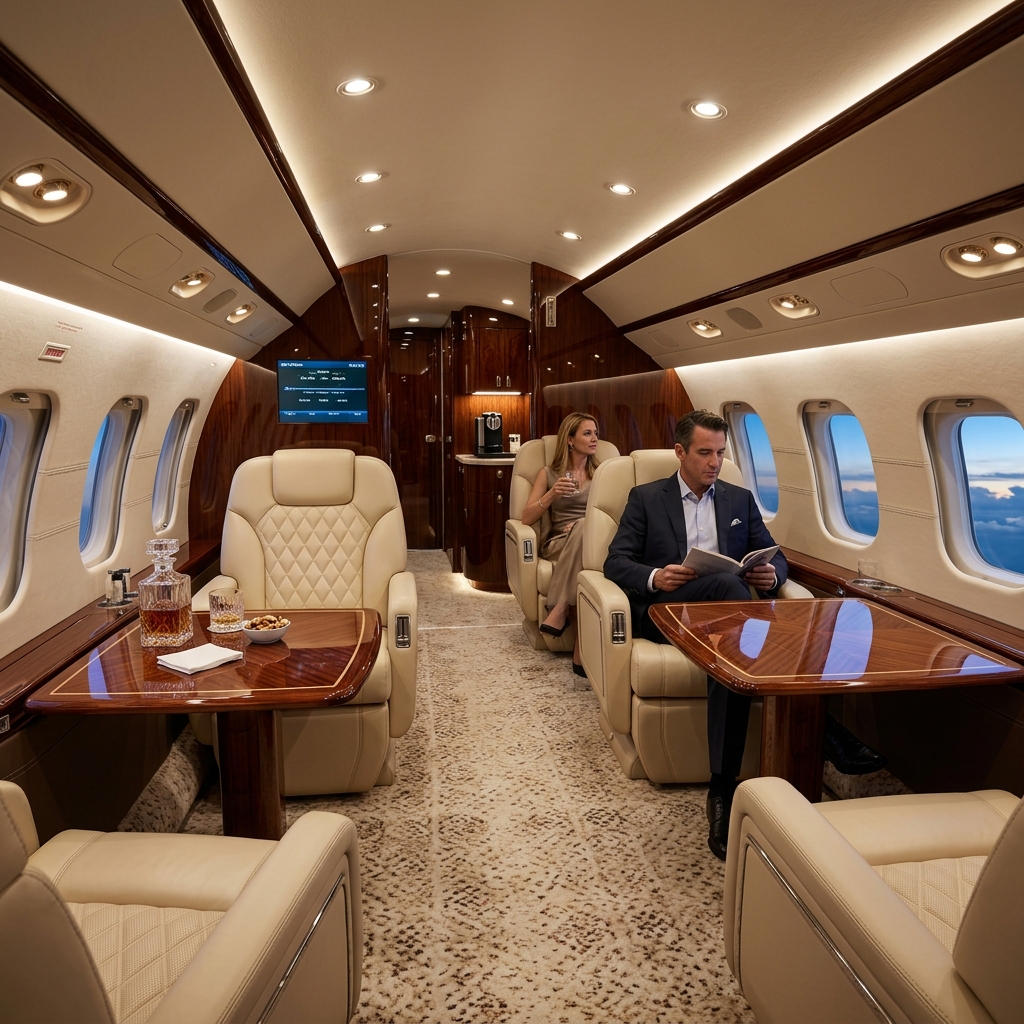 luxury business jet interior cabin seating