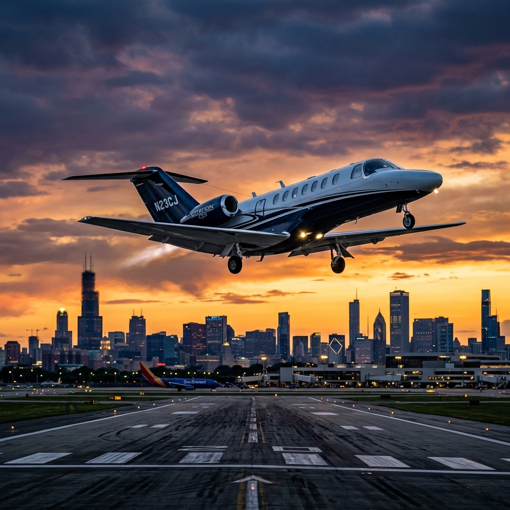 Chicago to New York private jet cost — Citation CJ3 departing Midway KMDW for Teterboro KTEB
