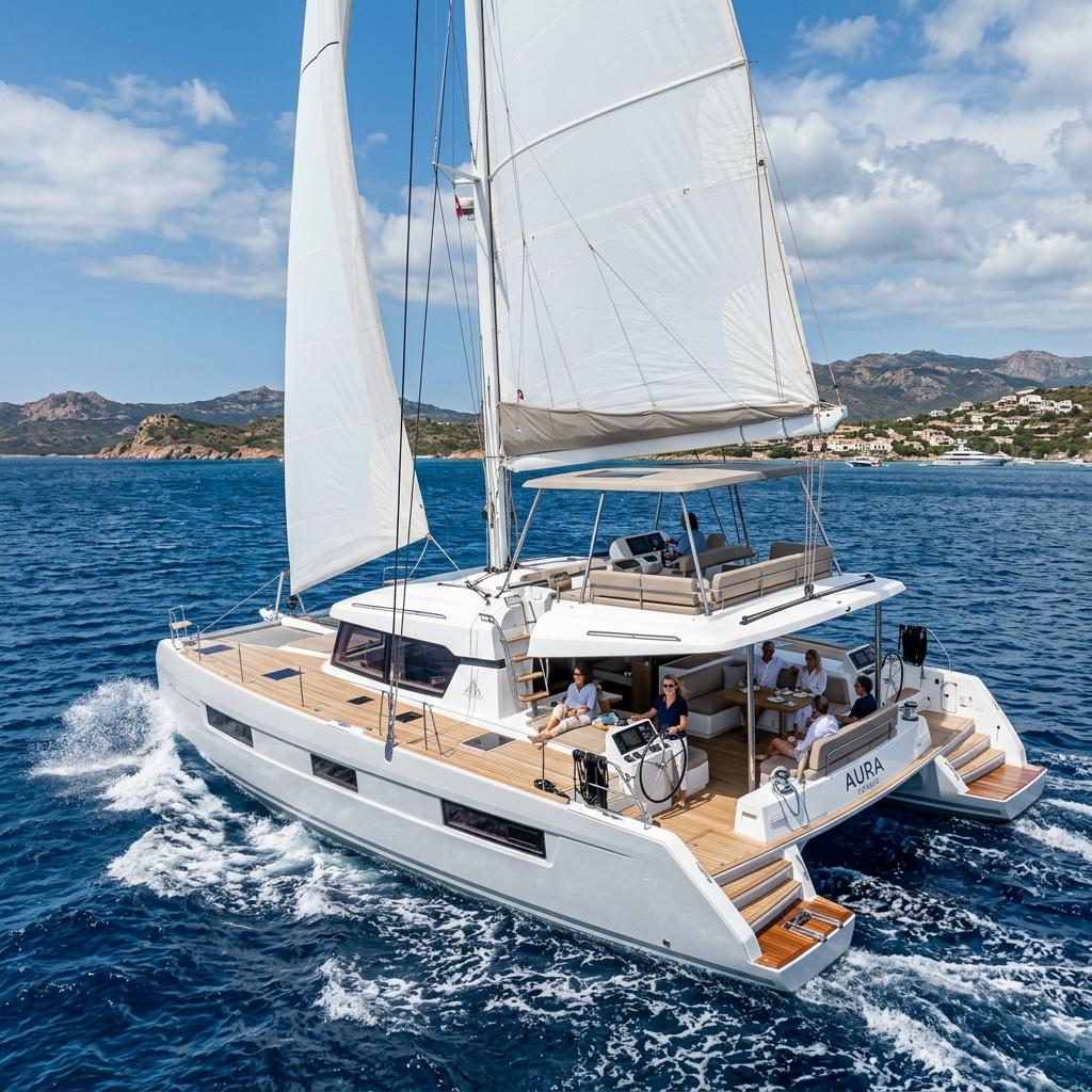 Sailing catamaran for private Mallorca to Ibiza boat charter — family Balearic crossing