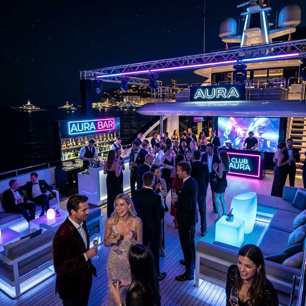 Superyacht aft deck transformed into elite nightclub reception